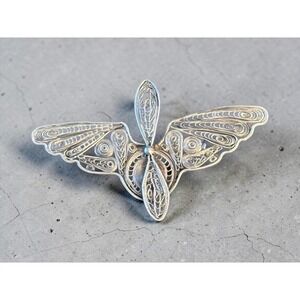 Vintage Sterling Silver Filigree Butterfly Brooch 925 Intricate Wirework Pin